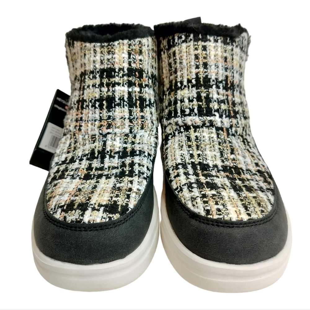 HEY‎ DUDE Mel Boucle Black Moc Boots Women's Faux Fur Lining Flat Sneaker Shoes - Picture 3 of 15